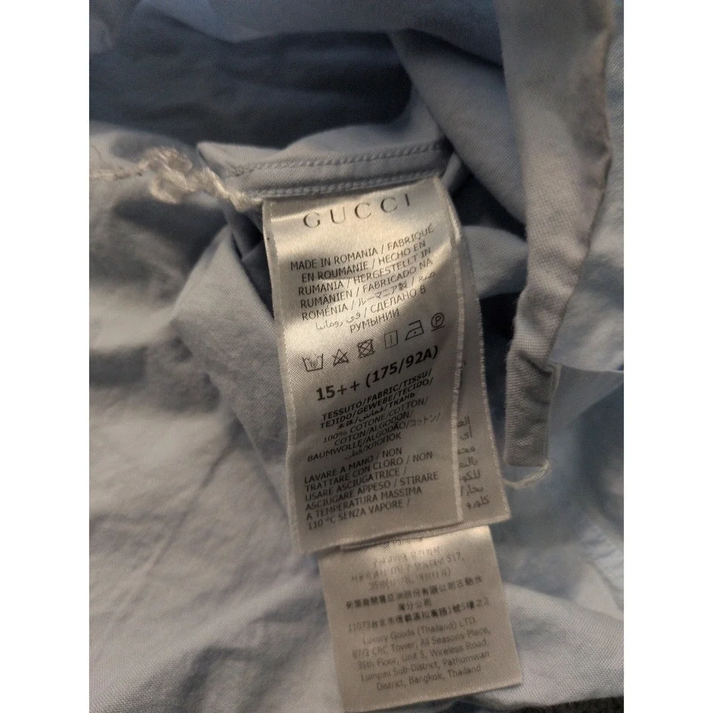 Gucci Uniform Mens Light Blue Oxford Button Down Shirt Size 15.75 40 Long Sleeve